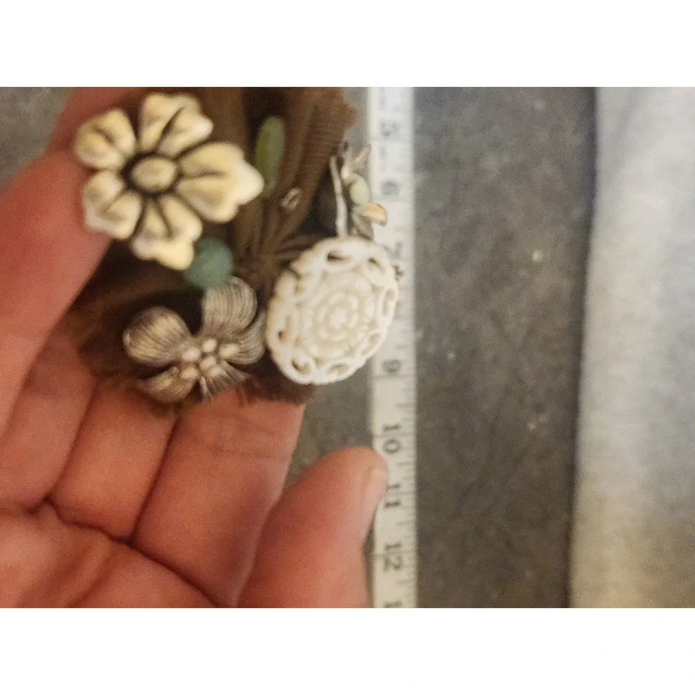 KC Floral Brooch Fabric Flower Coquette Dollette Victorian Boho Chic‎ Pin Brooch